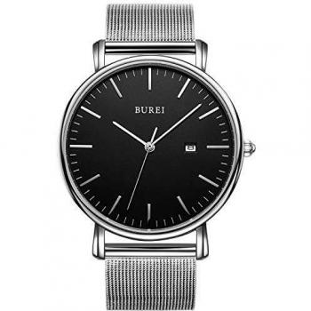 Schwarze BUREI Herren Uhr mit Datumsanzeige