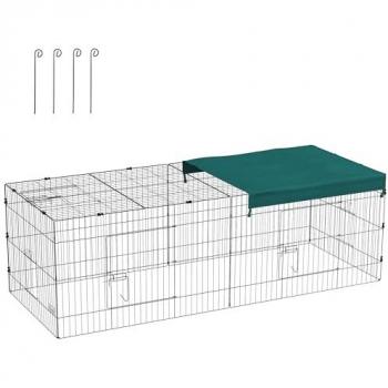 Jaula PawHut para Conejos y Chinchillas, Acero con Puertas y Tela Superior, Dimensiones 220x85x70 cm