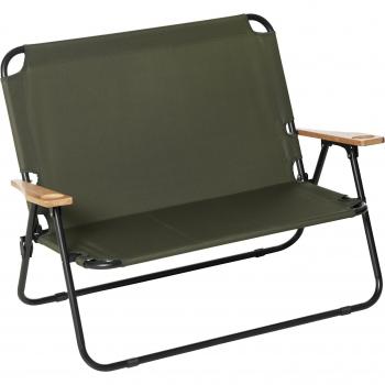 Outsunny Regiestuhl 2-Sitzer, bis 160 kg, klappbar, mit Getränkehalter, Stahl+Oxfordstoff+Holz, Grün, 141x67x80cm