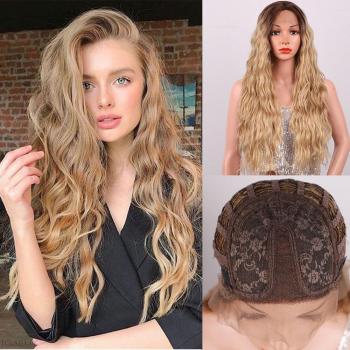 Frontal de Encaje para Mujer Largo y Ondulado, Trenzas Sintéticas de Color Verde, Estilo Francés Natural, Resistente al Calor