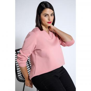 Felpa con fascia di perle, scollo a V, maniche lunghe, Donna, Rossa, Taglia 52/54