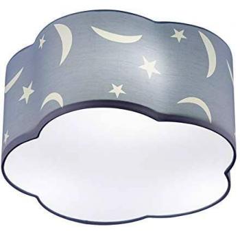 Plafoniera Moony per bambini, celeste pastello con design nuvola e decorazioni di lune e stelle, diametro 40 cm