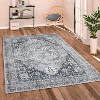 Paco Home Tapis Béton Gris – Motif Oriental Vintage, Lavable, 80×150 cm