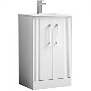 2 Door Floor Standing Vanity Unit with Curved 1 Tap Hole Ceramic Basin