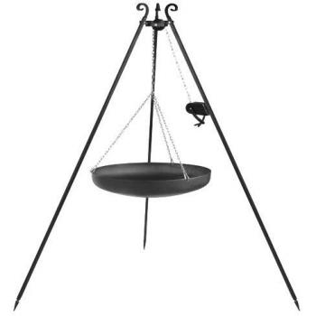 Trépied 180 cm avec Wok et Poulie en Acier Brut