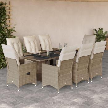 Ensemble de bistro de jardin 9 pcs en poly rotin avec coussins beige