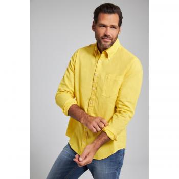Camicia uomo 6XL gialla in lino/cotone con colletto button-down