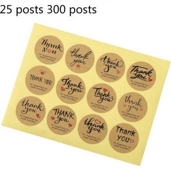 300pcs Round Thank You Labels in Kraft Paper for Weddings and Flower Bouquets
