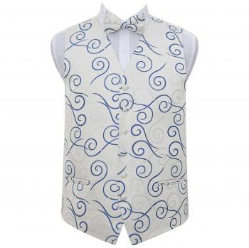 DQT Men's Tuxedo Vest + Matching Bow Tie (White/Blue) – 36