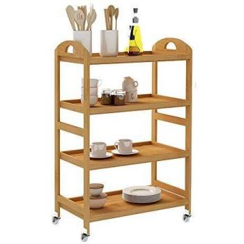 Portable Bamboo Kitchen Organizer – 4 Shelves, Rolling