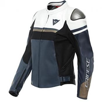 Dainese Rapida Veste cuir moto femme Noir Blanc Bleu 44