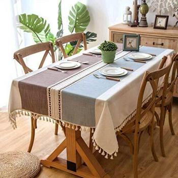 Lifetooler Nappe de Table en Coton et Lin Haute Qualité 140x260cm (Rectangulaire/Ovale, 8-10 sièges)