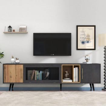 Meuble TV élégant MODFU, 200x40x555 cm, style bois gris