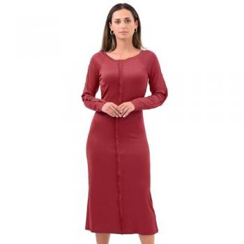 Red Ruffle-Seam Midaxi Rib Dress – Size 12