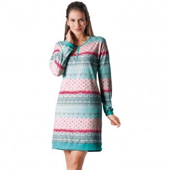 Hajo Nachthemd – Einteilig, Jersey, Türkis/Rosa, 40/42