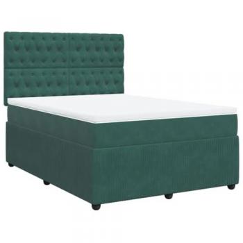 Lit boxspring avec matelas en velours vert foncé 140x200 cm
