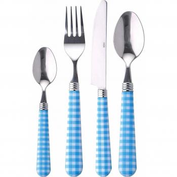 Renberg Elegant 24‑Piece Stainless Steel Cutlery with Blue-White Checkered Handles
