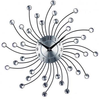 Chic Modern Silver Wall Clock with Diamonds