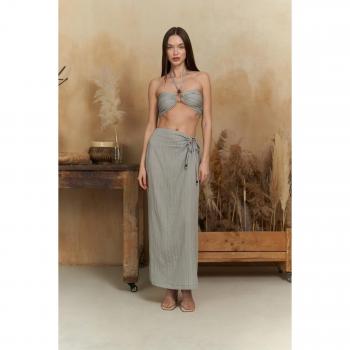 Lovina Graues Crop-Rock-Set mit Streifen