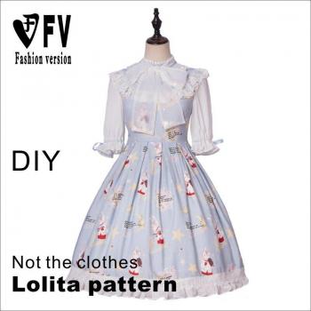 Women's Mid-Sleeve Lolita Dress Pattern, 1:1 Cutting Drawing