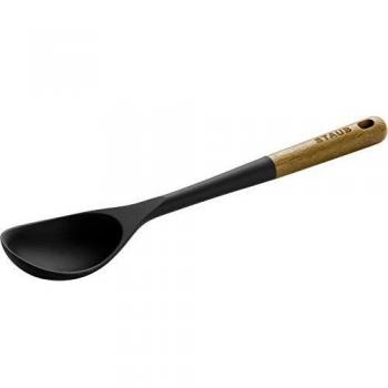 STAUB 31 cm Silicone Serving Spoon – Black & Acacia Wood