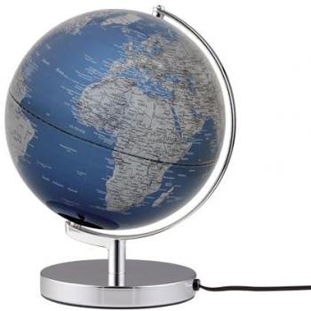 TROIKA Globus beleuchtet Ø 25 cm Terra Light Licht LED, Metallic Blau & Silber, verchromter Metallfuß