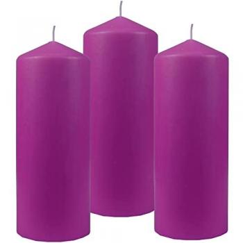 HS Candle Lila Kerzenblock – 20 cm hoch, 8 cm breit – 3‑Pack
