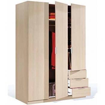 Armoire 3 portes 3 tiroirs Chêne mélamine 180 x 121 x 52 cm