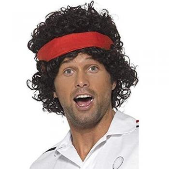 Schwarze 80er Tennis‑Perücke Smiffy für Herren – mit Stirnband (One Size)