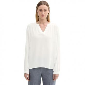 TOM TAILOR Damen Tunika-Bluse aus LENZING™ EcoVero™, weiß, Uni, Gr. 44