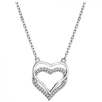 Doppel Herz Halskette mit Zirkonia 925 Silber