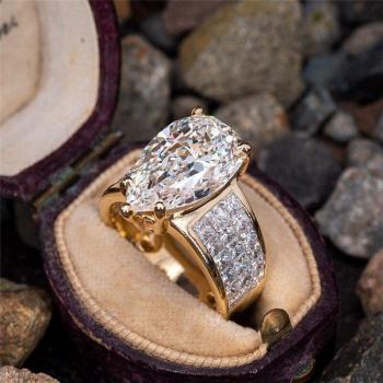 Bague de fiançailles WUKALO, couleur or, style goutte d'eau, zircone cubique blanc brillant
