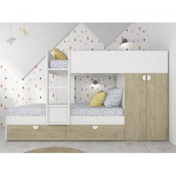 Letto a castello bianco opaco e rovere con armadio