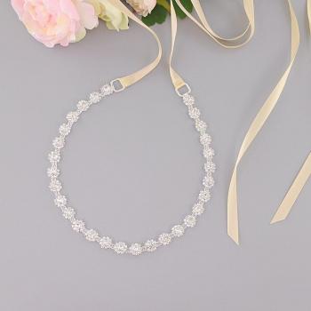 Cinturón de novia en plata brillante con detalles de cristal