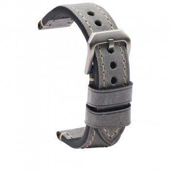 Oryzom Cinturino Vintage: Cuoio Vero, Fibbia in Acciaio, 22 mm Grigio