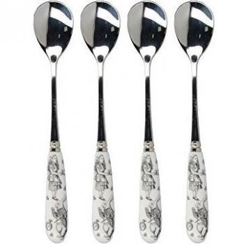 Alice in Wonderland Decorative Teaspoons with Stainless Steel and Porcelain, Set of 4