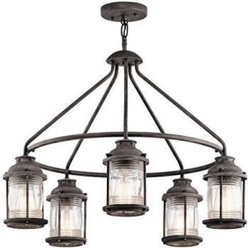 Lustre à suspension en zinc et verre Ashland Bay avec 5 lumières