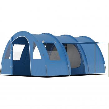 Tenda Campeggio 5-6 Persone Outsunny, 2 Porte e Finestre, 475x315x215 cm, Blu