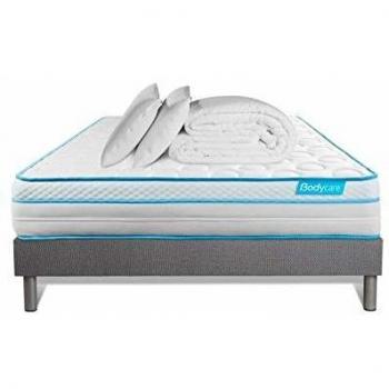 Matelas BodyMax 140x190 + Kit Sommier Gris + Couette + Oreillers
