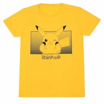 Camiseta Manga Corta Unisex Pikachu Katakana Amarillo