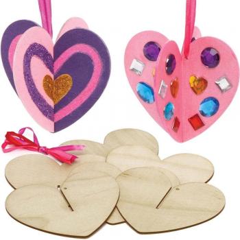 Assorted Ribbon Wooden Heart Craft Kits (Pack of 6)