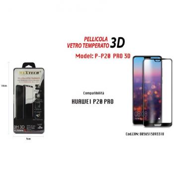 Pellicola Vetro Temperato 3D Maxtech – Huawei P20 Pro Copertura Totale Nero