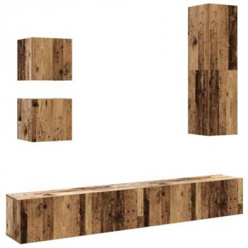Stanza TV Montata a Parete 5 pezzi – Legno Antico