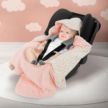 Coperta Coccole con Cappuccio 84x84 cm 100% Cotone Doppia Faccia Albicocca/Giglio