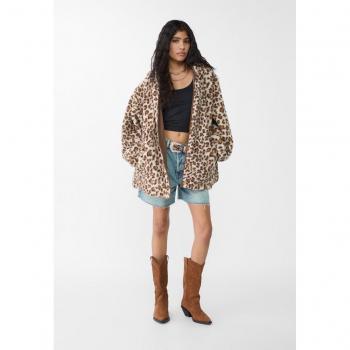 Giacca leopardata oversize effetto montone Beige M