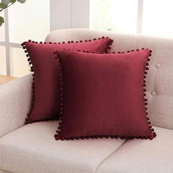 Crushed Velvet Cushion Covers with Pom Poms