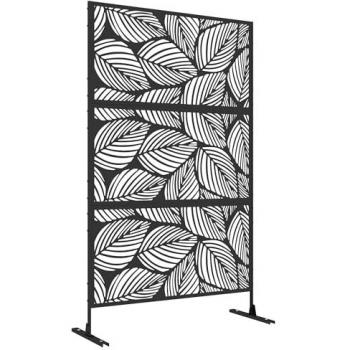 6.5FT Black Metal Outdoor Privacy Screen with Leaf Pattern