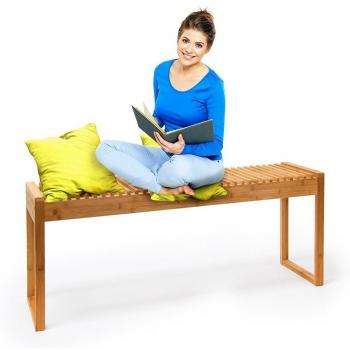 Banc Extérieur Relaxdays en Bambou – 47 x 120 x 33 cm, 3‑4 sièges