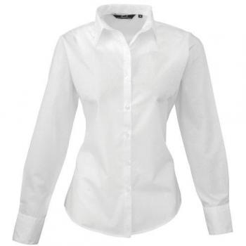 Poplin Long-Sleeved Work Blouse (White)