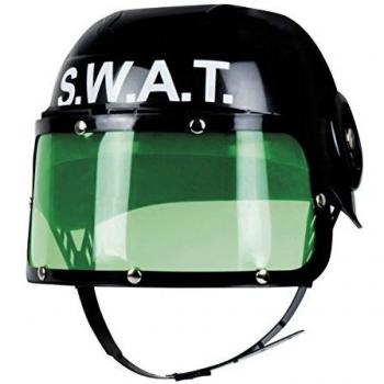 Fortura S.W.A.T. Kinderhelm – schwarzes Polystoff‑Design, grünem Visir, One Size, verstellbar, perfekt für Kostümpartys